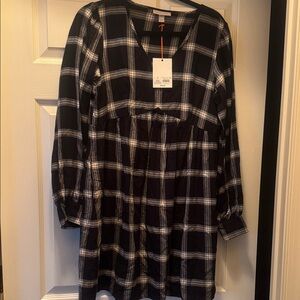 Knox Rose Black and White Plaid Long Sleeve Dress